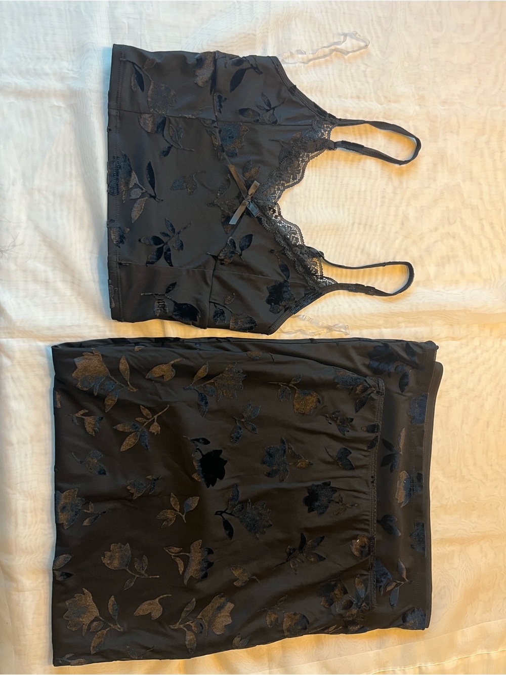 Madden Girl Black Floral Satin Camisole and Skirt Set